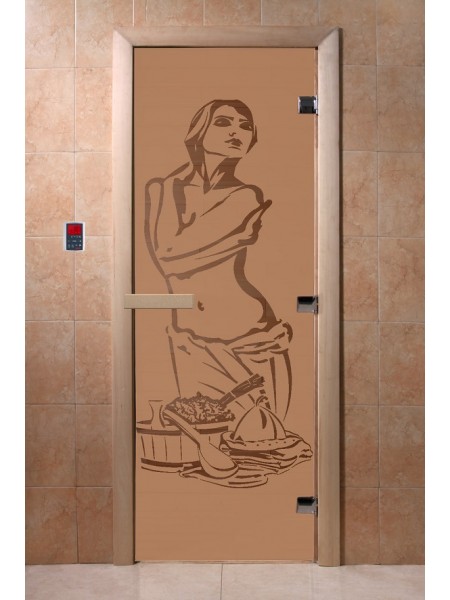 Дверь банная DW 700*1800 БРОНЗА МАТОВАЯ (С рисунком) 8мм 3петли (ольха/береза)