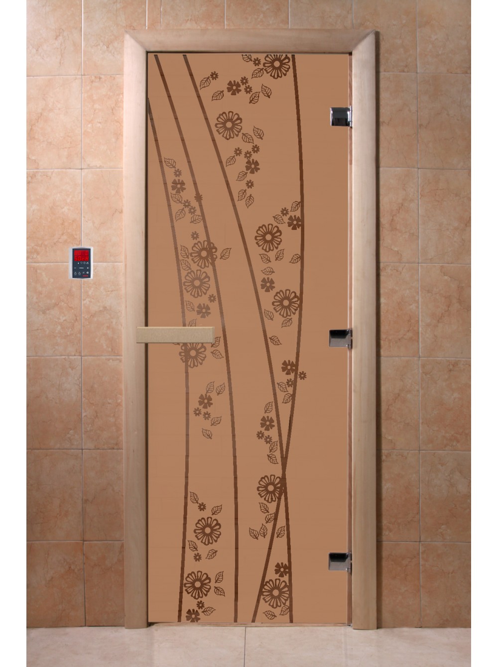 Дверь банная DW 800*2000 БРОНЗА МАТОВАЯ с рисунком ольха
