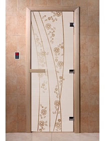 Дверь банная DW 700*1900 САТИН (С рисунком) 8мм 3петли (ольха/береза)