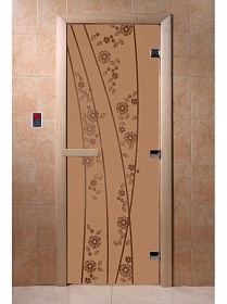 Дверь банная DW 800*2000 БРОНЗА МАТОВАЯ (С рисунком) 8мм 3петли (ольха/береза)