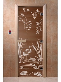 Дверь банная DW 800*2000 БРОНЗА (С рисунком) 8мм 3петли левая (ольха/береза)